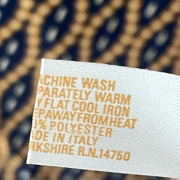 Vintage Berkshire Made in Italy Scarf | Navy Gold Tassel Print Square - Picture 7 of 7